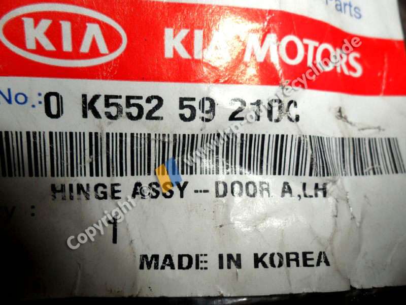 KIA CARNIVAL BJ1999 TYP UP 04/99-04/06 SCHARNIER TUER OBEN VORN LINKS 0K55259210C